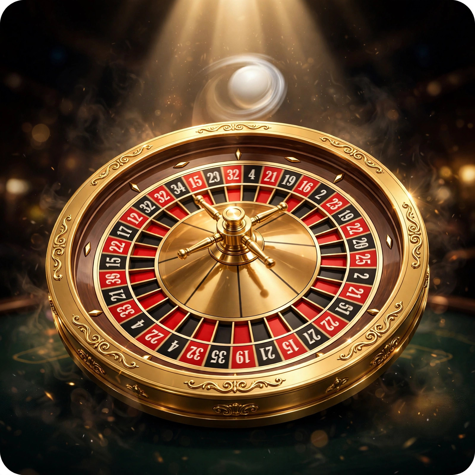 European roulette wheel with spinning ball in a casino
